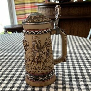Vintage Ceramic Beer Stein with Horse and Rider Design